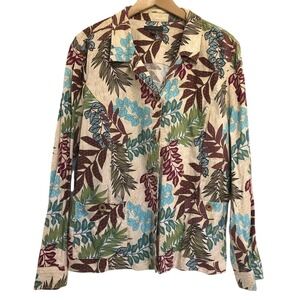 Amber Sun Womens Linen Cotton Floral Button Down Shirt Size XL Multicolor